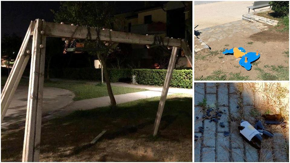 Atti vandalici ai giochi per bambini e bottiglie rotte trovate dai residenti sul lungomare
