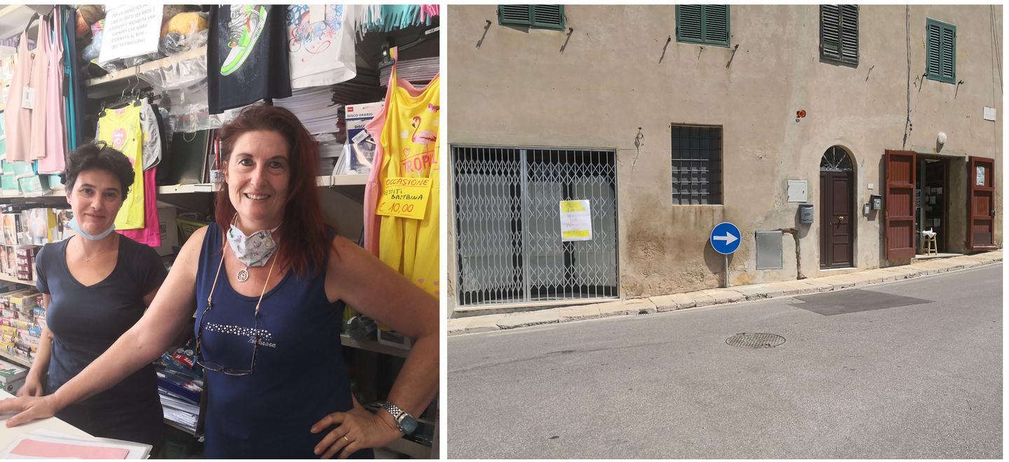 A sinistra Valentina Guidi e Fiorella Andolfi. A destra l’ingresso della nuova edicola a pochi metri da quello dell’Emporio