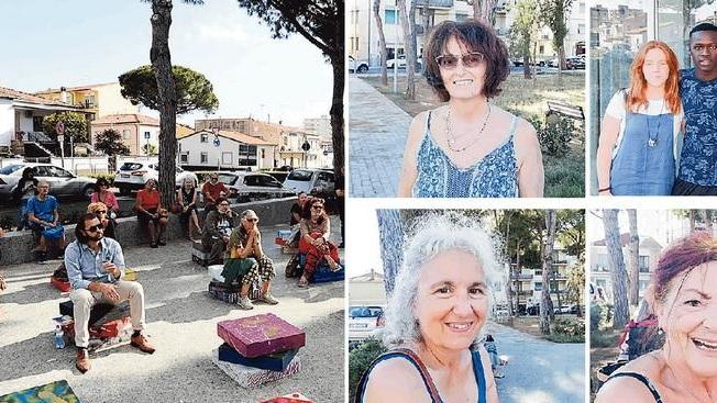 A sinistra un cantiere teatrale. A destra, in alto Apollonia Villani, Sofia Vann, Touré Karamo e Margherita Nardo, Sonia Salvini, Laura Medetti