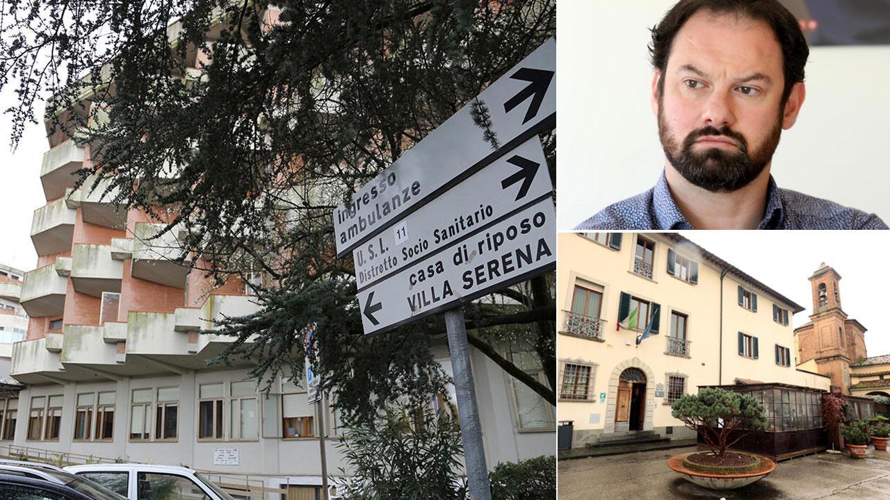 Una veduta di Villa Serena a Montaione, a destra Alessio Falorni, presidente dell’Unione dei Comuni dell’Empolese Valdelsa, nella foto in basso la sede in piazza della Vittoria a Empoli.