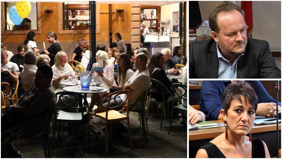 Una delle passate edizioni della Notte bianca a Carrara che questra estate non sarà in cartellone, l’assessore con delega al commercio Giovanni Macchiarini e la consigliere comunale, presidente della commissione attività produttive, Marzia Paita