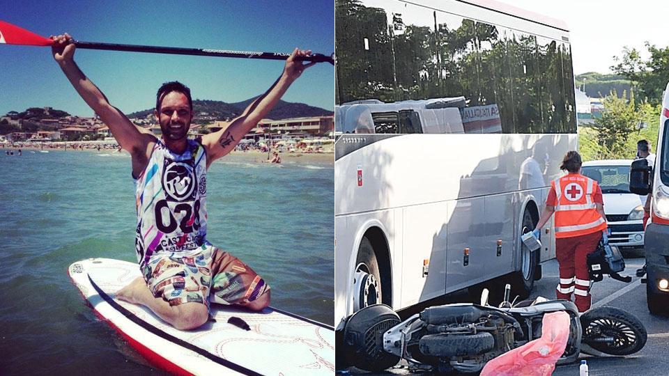 Sbalzato dallo scooter dopo la curva finisce contro un autobus: muore a 40 anni