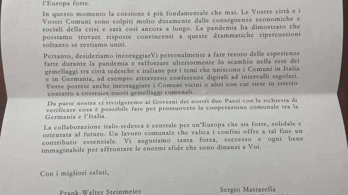 Mattarella e Steinmeier scrivono a Fivizzano «Fulcro dell’amicizia»