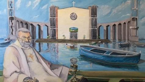 Ex chierichetto disegna un quadro per ricordare il parroco Don Gianni