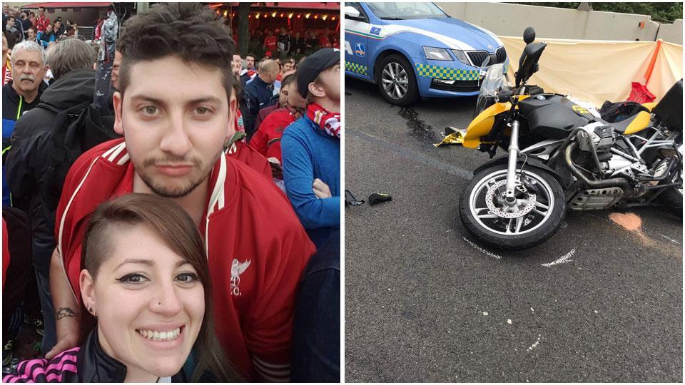Martina e Luca e la moto sulla quale viaggiava la coppia che stava andando in vacanza