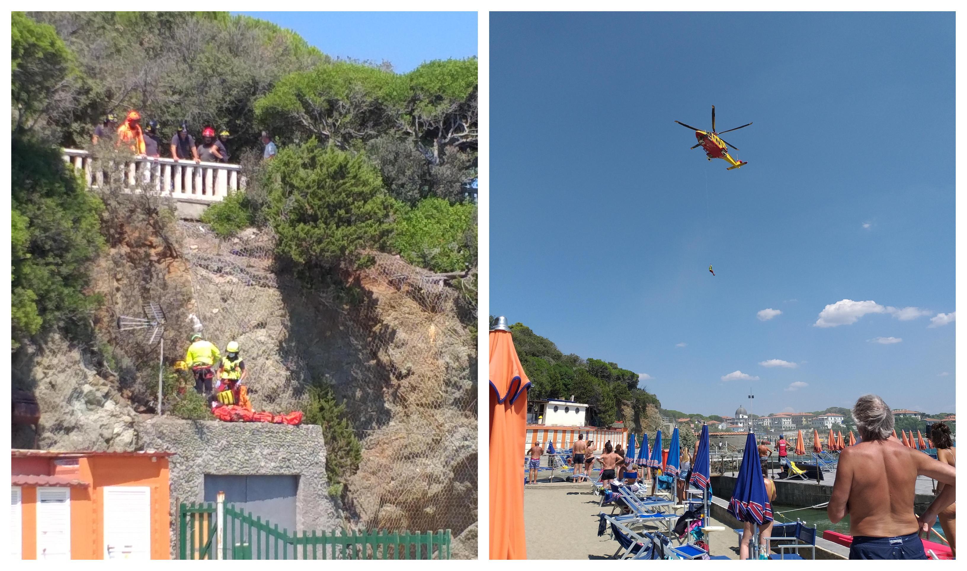 Castiglioncello, si distende sulla balaustra dopo il bagno in mare e cade da 5 metri sugli scogli