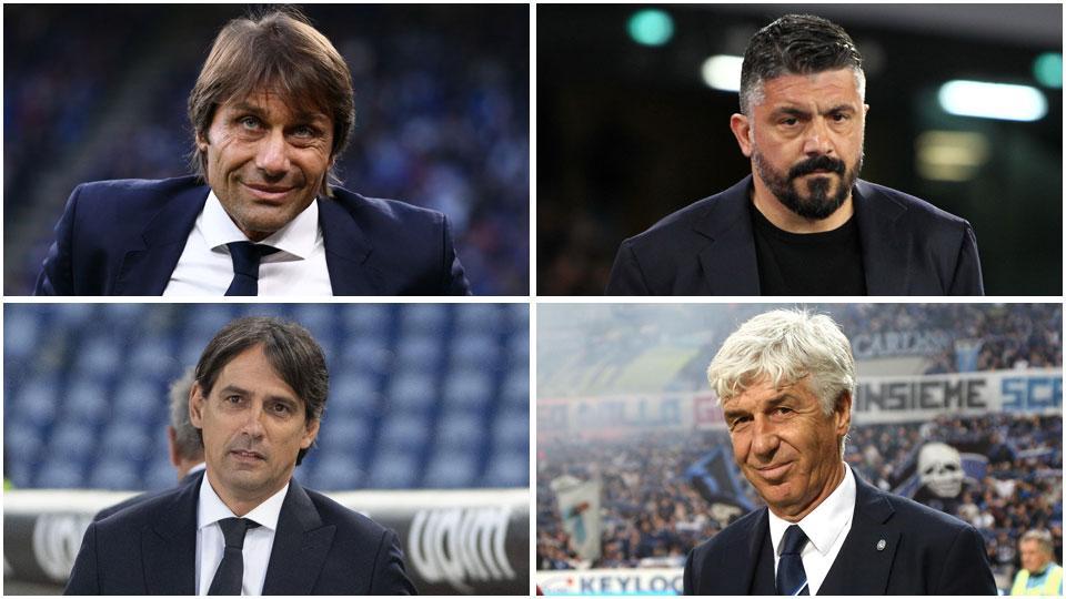 Antonio Conte confermato sulla panchina dell’Inter, Rino Gattuso vinta la Coppa Italia si è guadagnato la conferma a Napoli, Simone Inzaghi alla Lazio e Gasperini ancora all’Atalanta