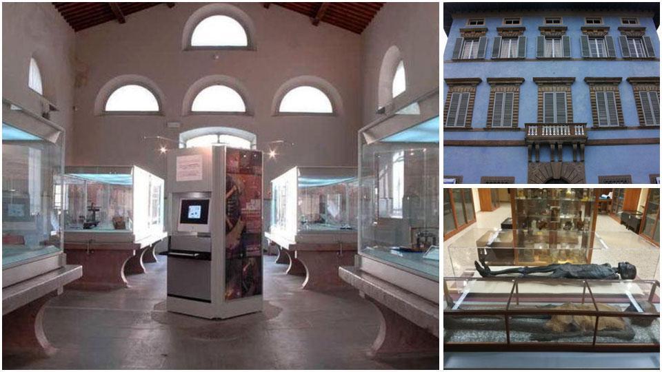 Il museo degli strumenti di calcolo, la facciata di Palazzo Blu e uno scorcio della collezione egittologica
