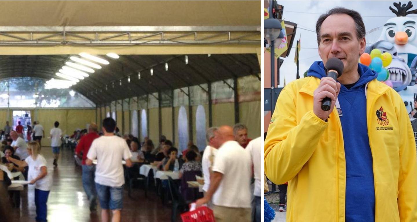 Lo spazio sagre a Cascine di Buti e a destra Maurizio Ficini