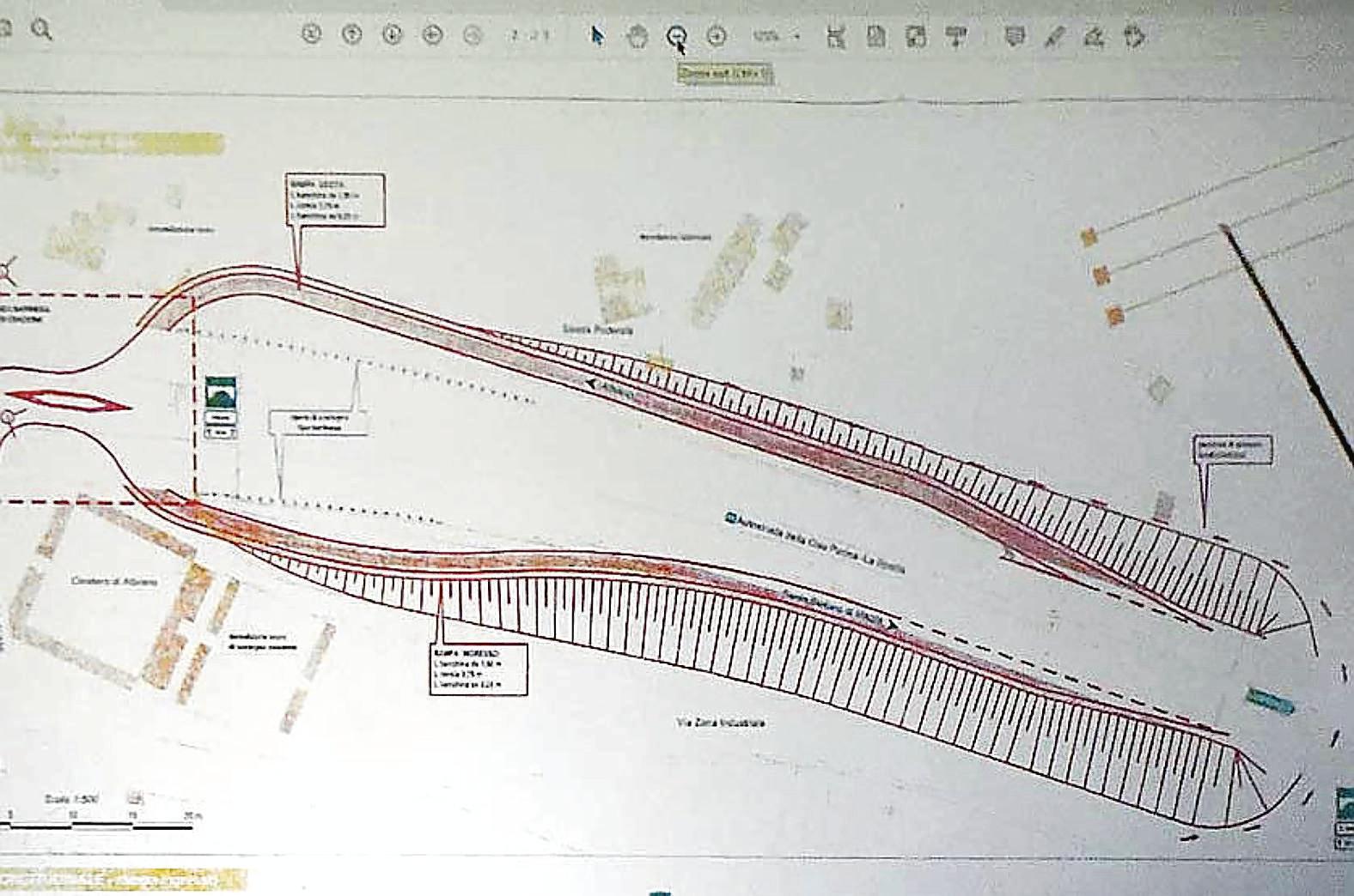 Il progetto delle rampe che collegheranno Albiano con l'A15