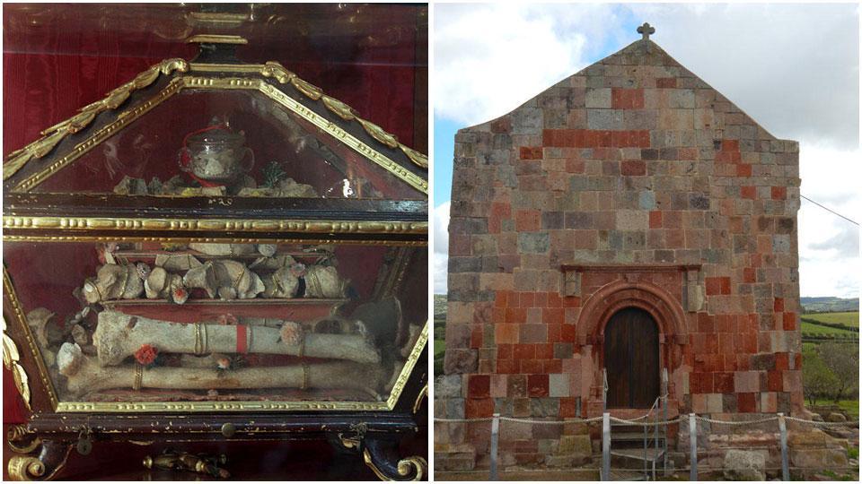 Le reliquie di San Lussorio conservate a Pisa e accanto la chiesa intitolata al santo a Fordongianus