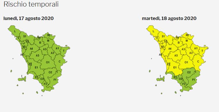Codice giallo per temporali nelle aree settentrionali e centrali della Toscana