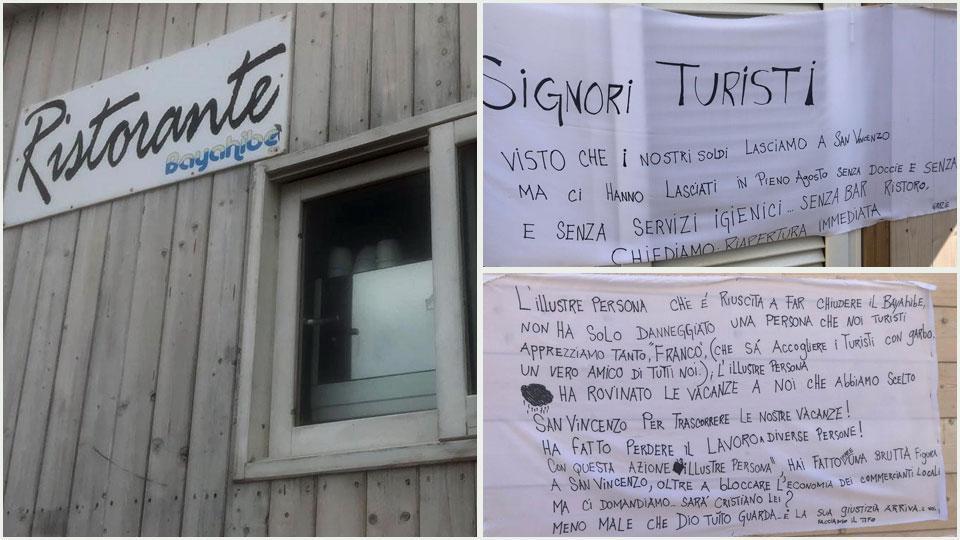 Striscioni e firme per far riaprire il bagno abusivo sulla spiaggia