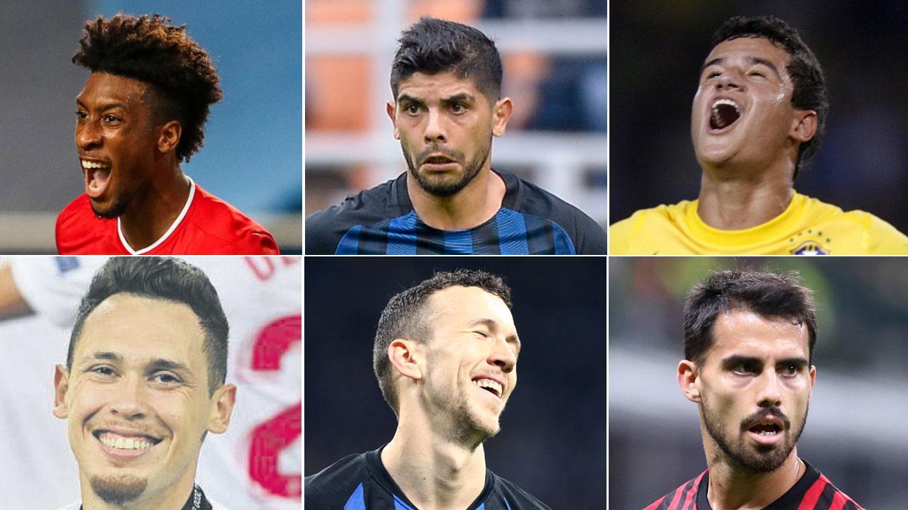 Nella foto partendo dall'alto a destra Kingsley Coman, Ever Banega, Philippe Coutinho. In basso da destra Lucas Ocampos, Ivan Perisic e Susa