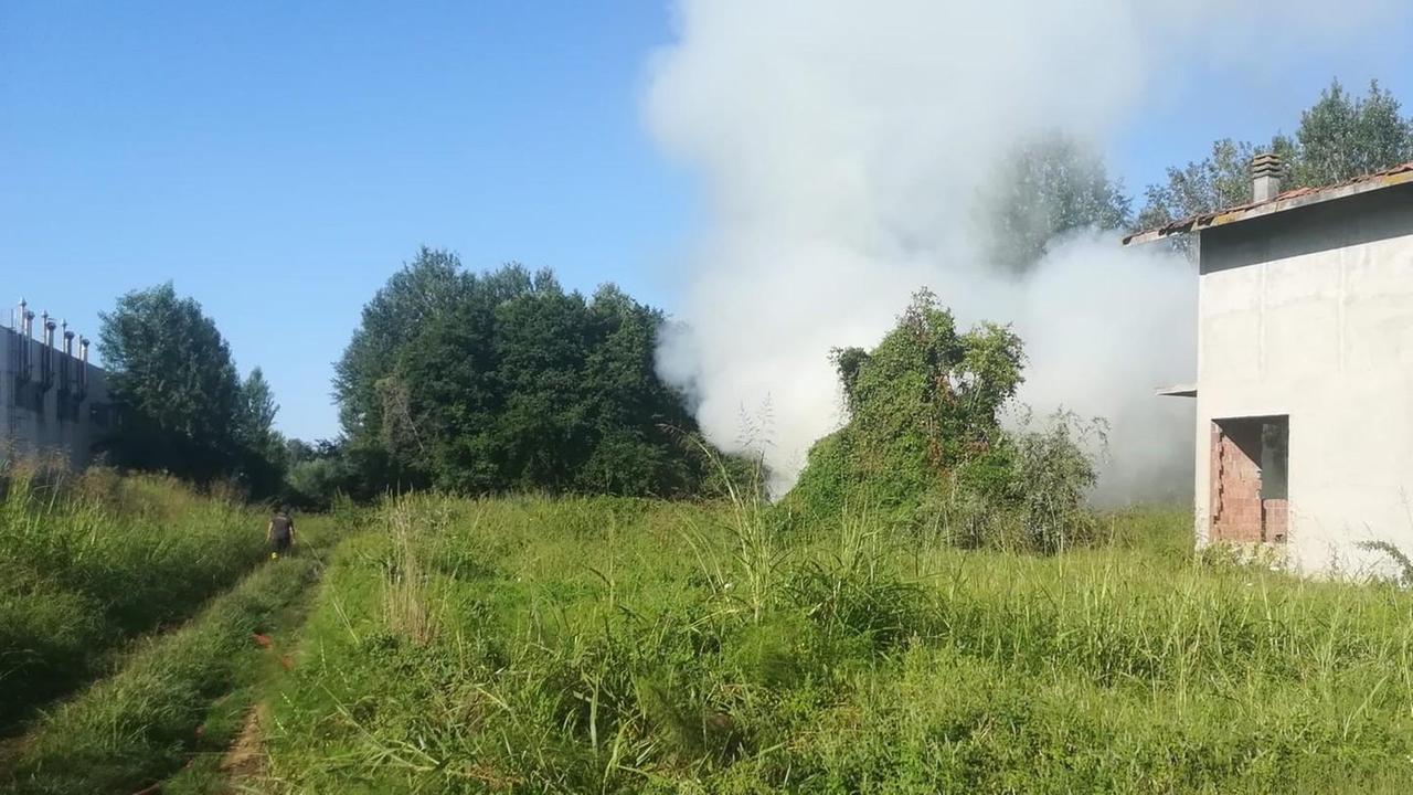 Incendio pericoloso nel bosco delle pioppete