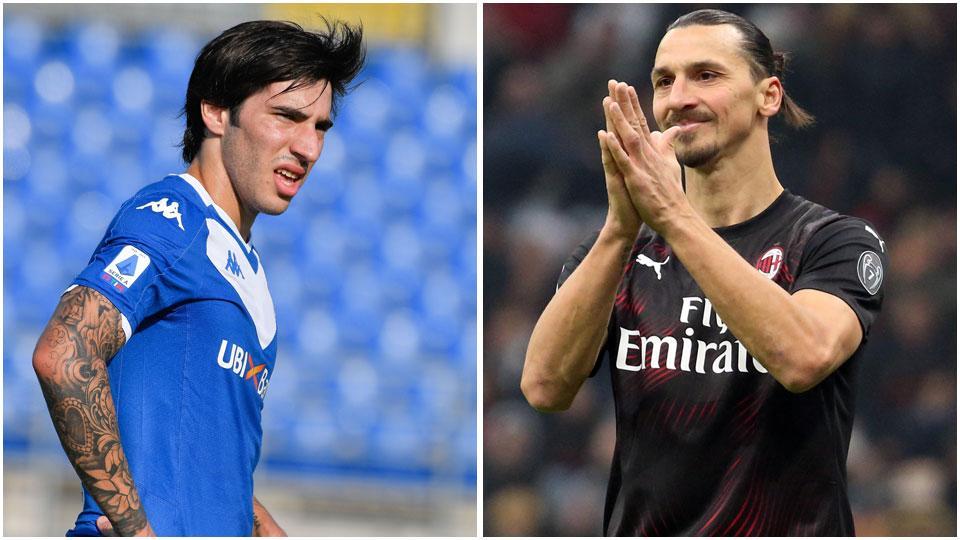 Sandro Tonali e Zlatan Ibrahimovic, a ottobre compirà 39 anni