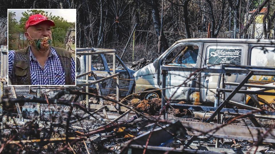Quello che resta del Garden Ghiomelli, distrutto da un incendio sabato pomeriggio e Franco Unia, il broker al quale si è affidato Ghiomelli per la polizza assicurativa