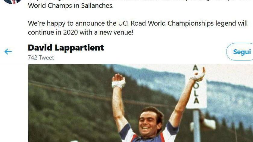 Il tweet del presidente Uci David Lappartient che potrebbe essere l’imprimatur per il Mondiale a La Planche des Belles Filles
