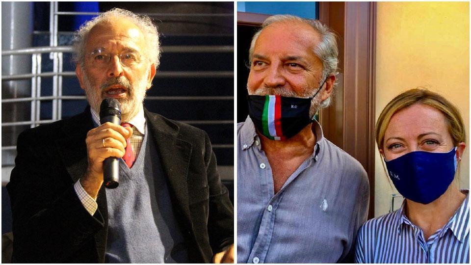 Il giornalista Gad Lerner e Bruno Ceccherini insieme a Giorgia Meloni
