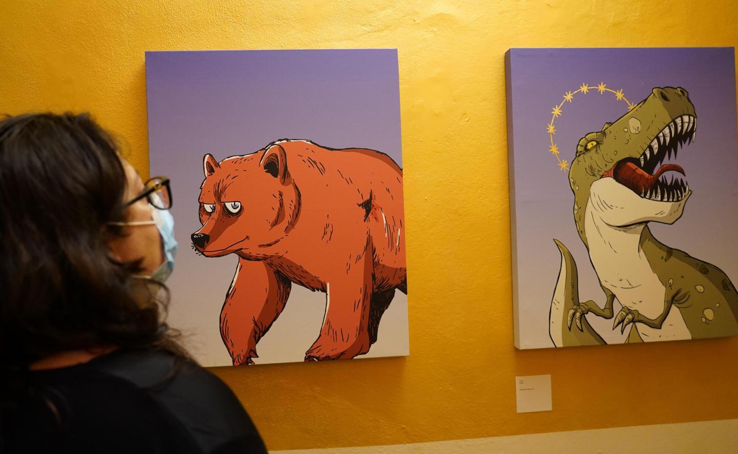 Alcune delle opere di Zerocalcare in mostra al museo di Palazzo Pretorio (foto franco silvi)