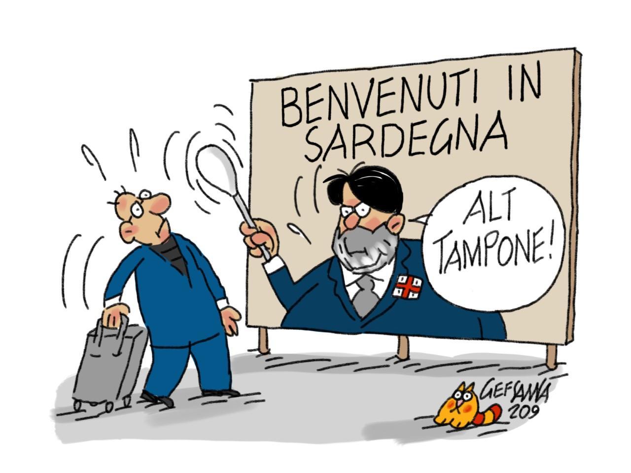La vignetta di Gef: tamponi per tutti all'arrivo in Sardegna