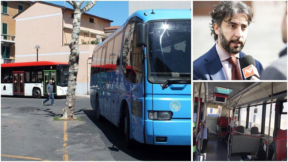Pullman-bus Tiemme al terminal di via Leonardo da Vinci, il presidente di Tiemme Spa, Massimiliano Dindalini, sin da subito viaggiatori con la mascherina sugli autobus Tiemme sia in città che sulle tratte più lunghe