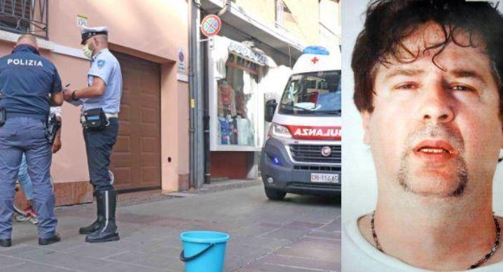 A sinistra i soccorsi dopo l'aggressione in via Garibaldi, a destra Cristiano Perini