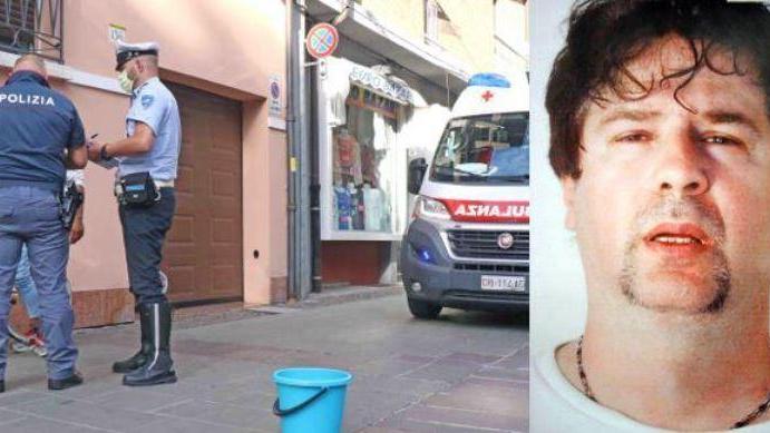 A sinistra i soccorsi dopo l'aggressione in via Garibaldi, a destra Cristiano Perini