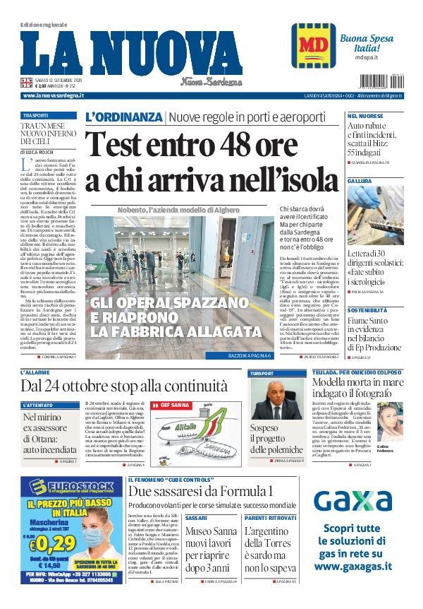 La Nuova Sardegna - Prima Pagina - 12 settembre 2020