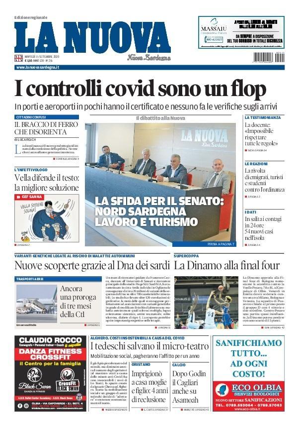 La Nuova Sardegna - Prima Pagina - 15 settembre 2020
