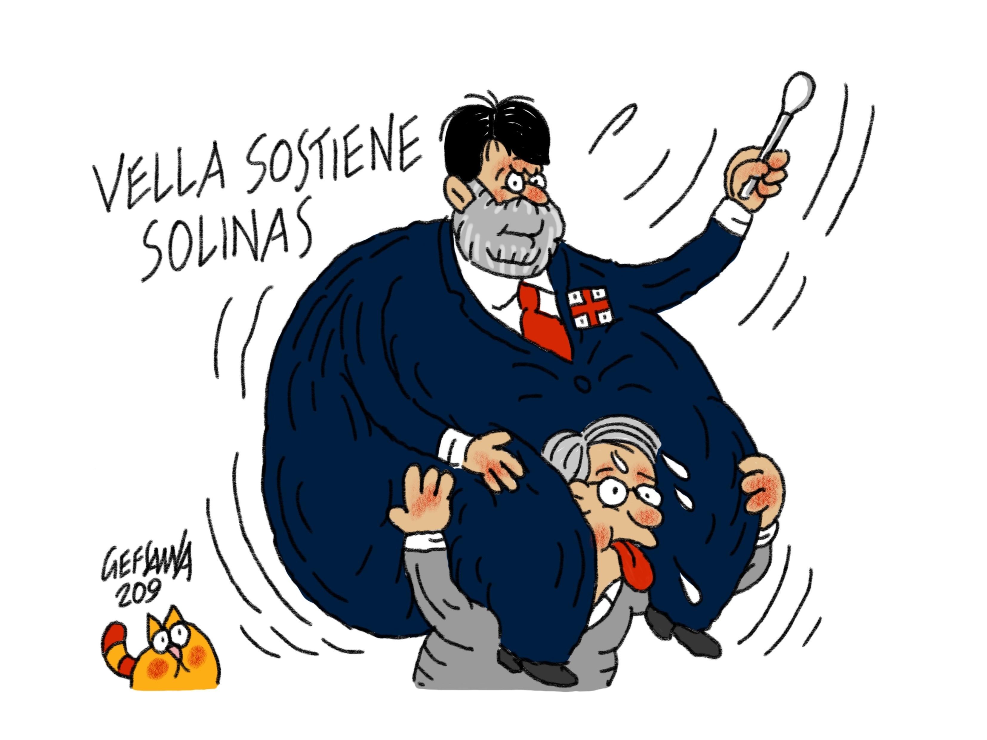 La vignetta di Gef: l'infettivologo Vella difende l'ordinanza di Solinas sui test per entrare nell'isola