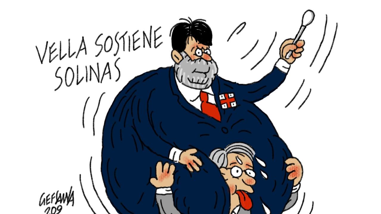 La vignetta di Gef: l'infettivologo Vella difende l'ordinanza di Solinas sui test per entrare nell'isola