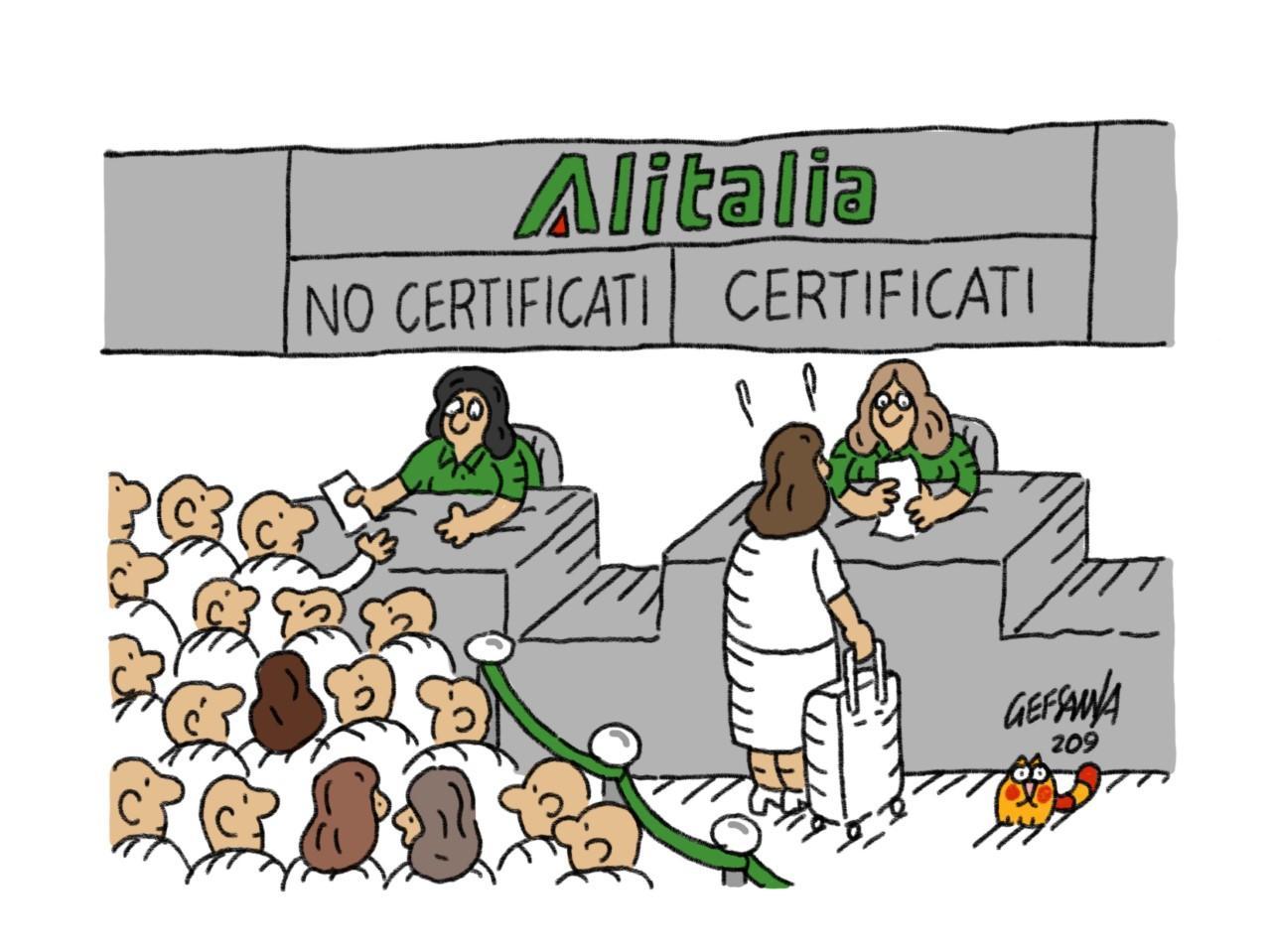 La vignetta di Gef: test d'ingresso, caos agli aeroporti