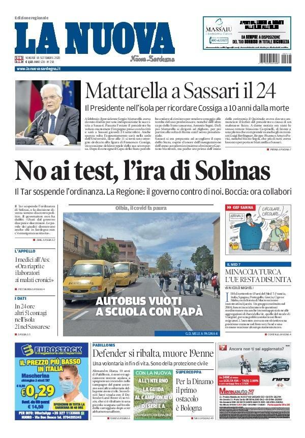 La Nuova Sardegna - Prima Pagina - 18 settembre 2020