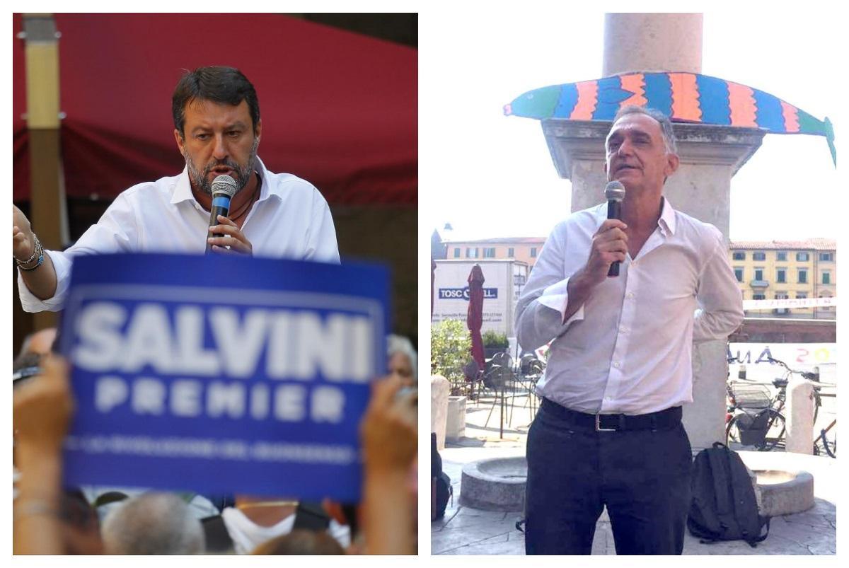 Matteo Salvini e Enrico Rossi nelle due piazze pisane (foto Muzzi)