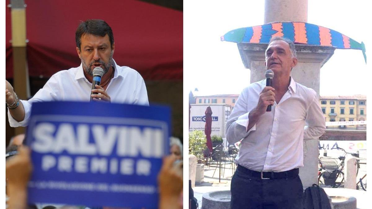 Matteo Salvini e Enrico Rossi nelle due piazze pisane (foto Muzzi)