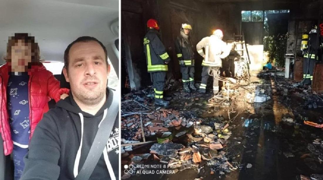 A sinistra Fabio Perrotti, a destra il garage distrutto dopo l'esplosione