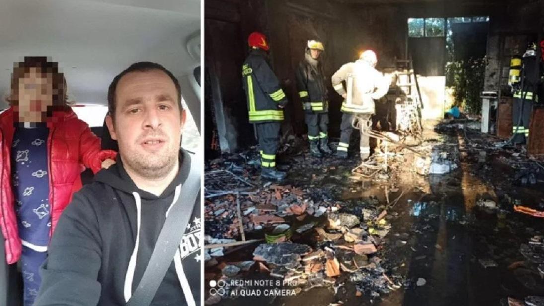 A sinistra Fabio Perrotti, a destra il garage distrutto dopo l'esplosione