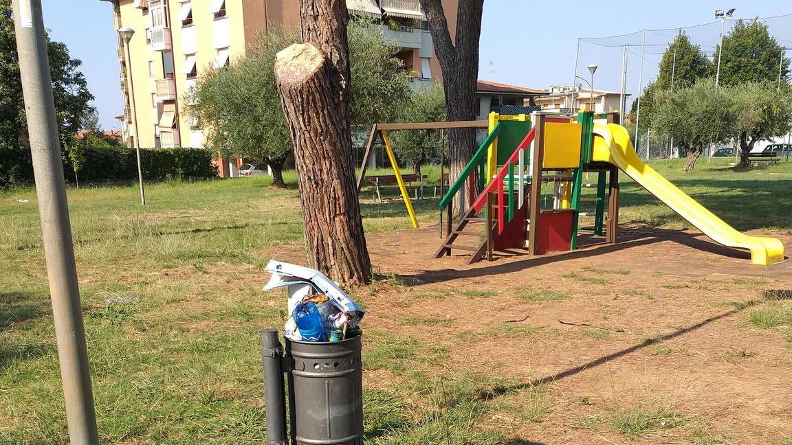 Niente altalena, rifiuti e casetta abbandonata Il Comune: già ripulito