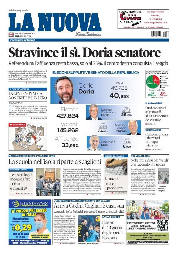 La Nuova Sardegna - Prima Pagina - 22 settembre 2020