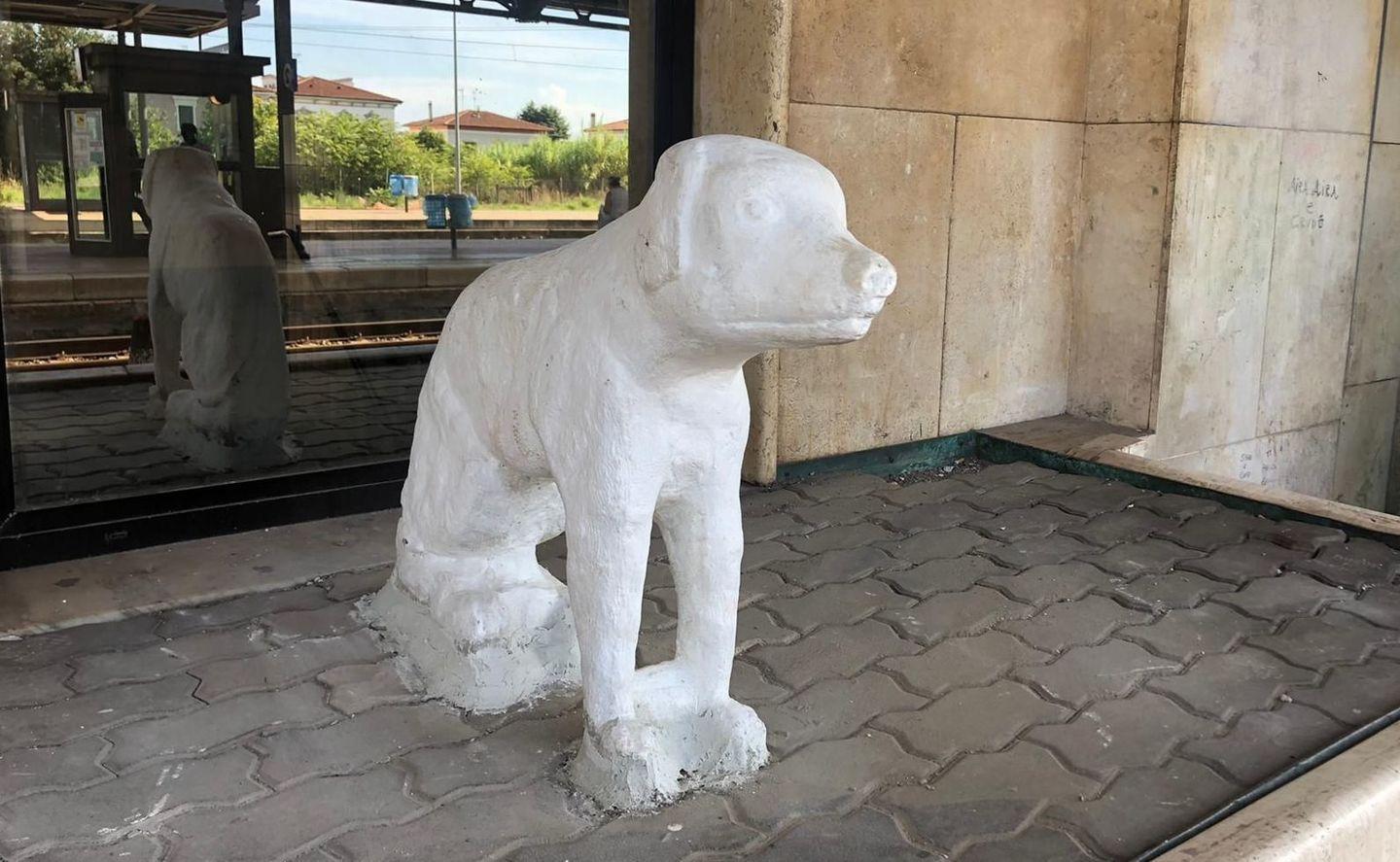Dopo i lavori di restauro è tornata alla stazione di Cecina la statua della canina Lilla 