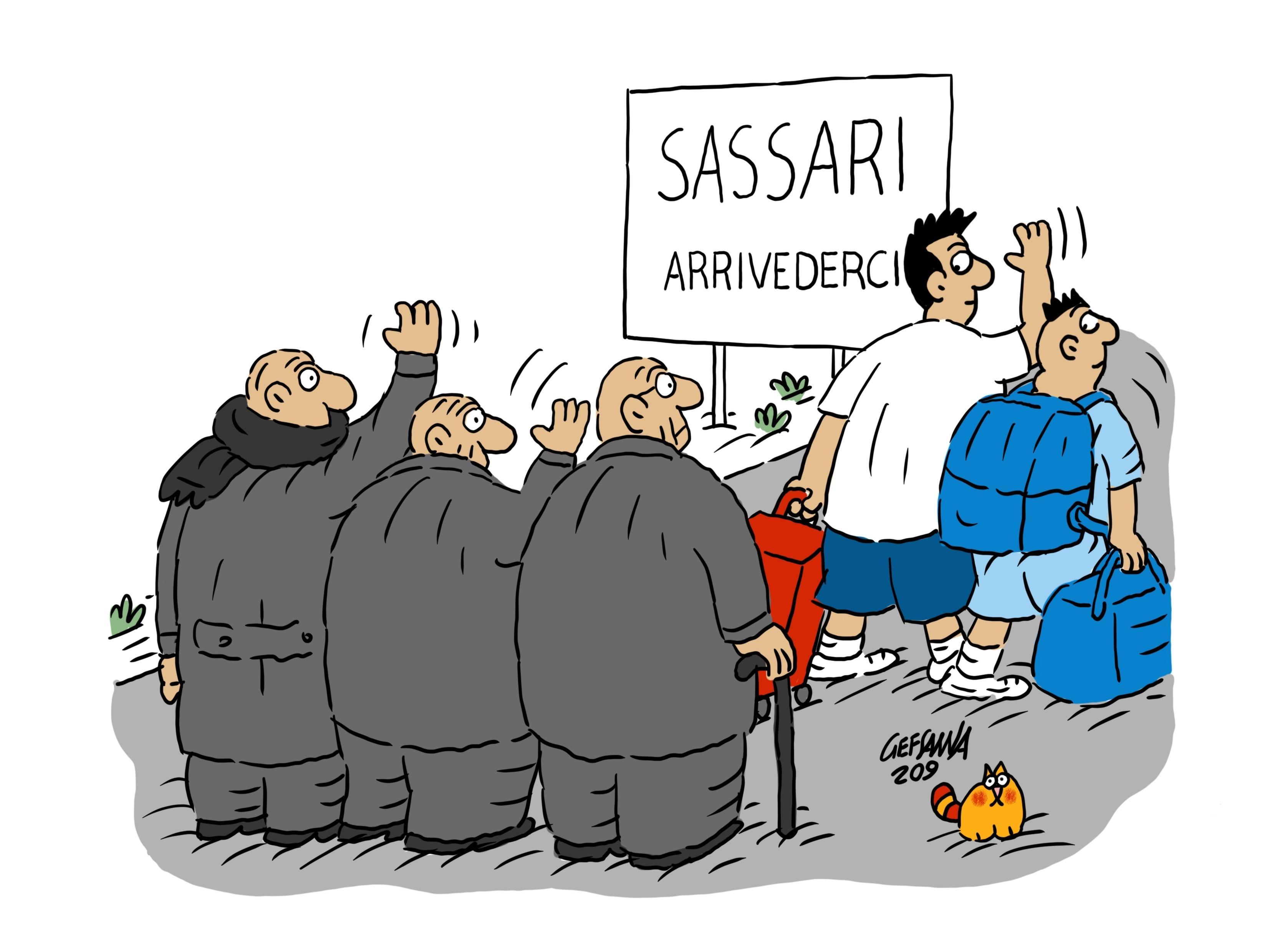 La vignetta di Gef: a Sassari boom dell'emigrazione