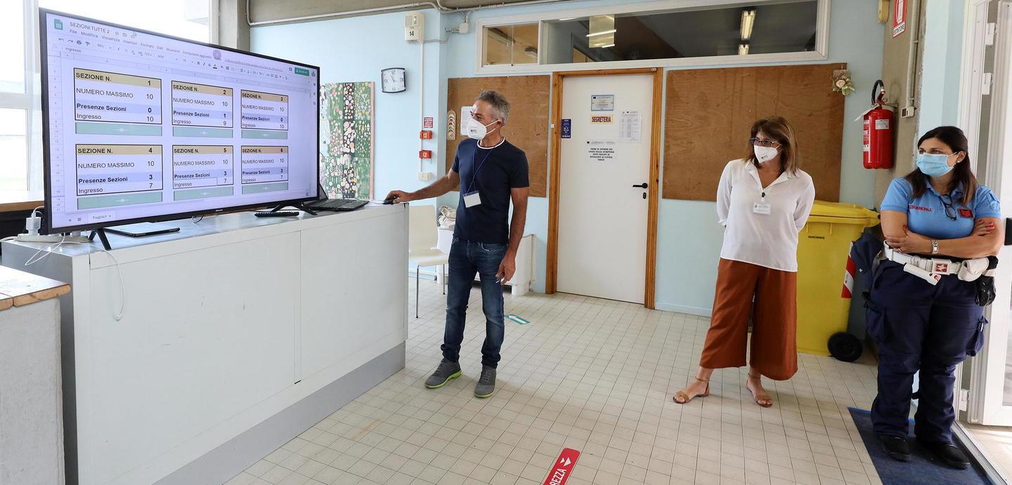 Maxischermo “fai-da-te” per regolare le file davanti ai seggi elettorali