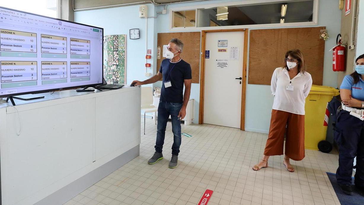 Maxischermo “fai-da-te” per regolare le file davanti ai seggi elettorali