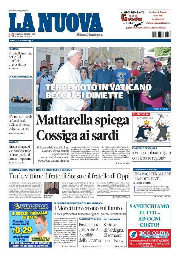 La Nuova Sardegna - Prima Pagina - 25 settembre 2020