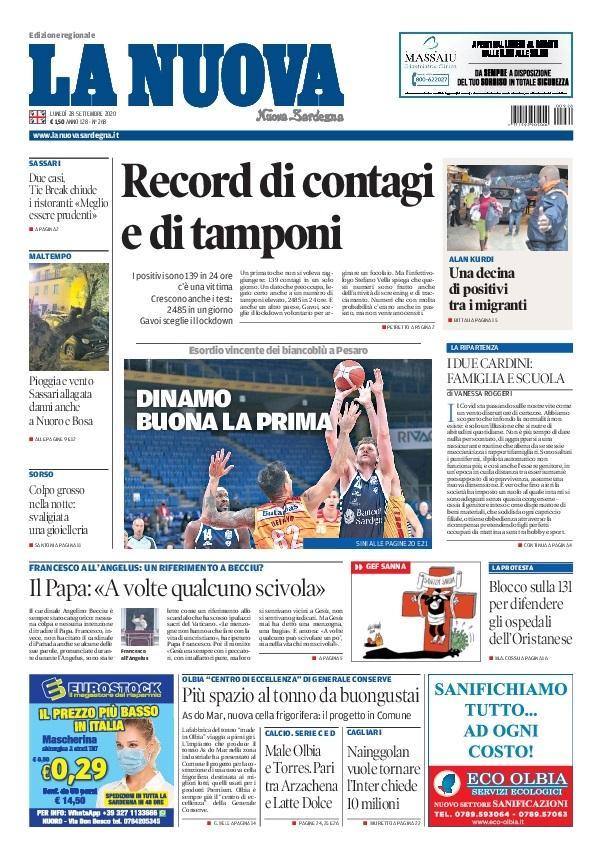 La Nuova Sardegna - Prima Pagina - 28 settembre 2020
