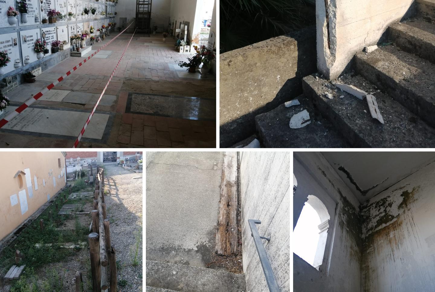 Cimitero nel degrado Buche, calcinacci e pericoli tra le tombe 
