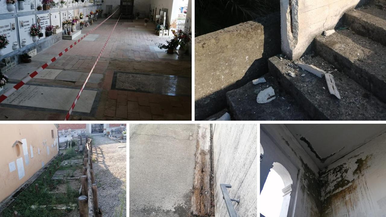 Cimitero nel degrado Buche, calcinacci e pericoli tra le tombe
