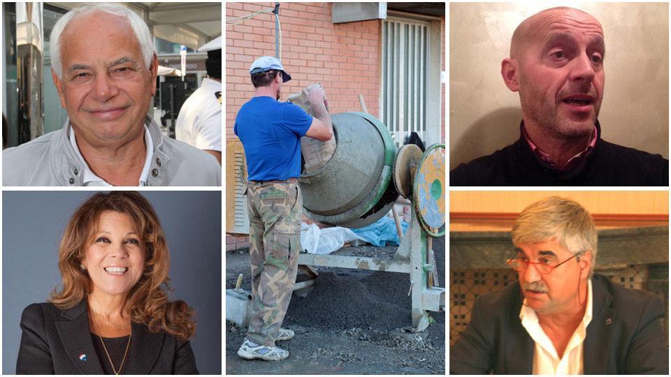 Gianfranco Antognoli, Susanna Lannutti (Confedilizia), operaio in un cantiere, Marco Magnani (Cna) e Stefano Varia (Ance)