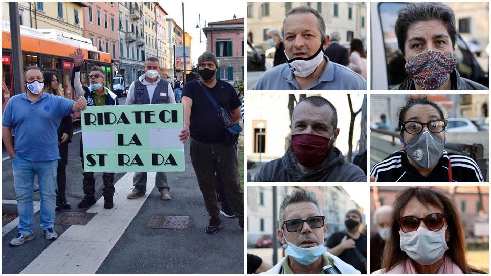 I manifestanti si fanno sentire in piazza 2 Giugno, Riccardo Daini, Rosa Lo Popolo, Francesco Boldrini, Barbara Pucci, Eros Bernardini e Loretta Vignali
